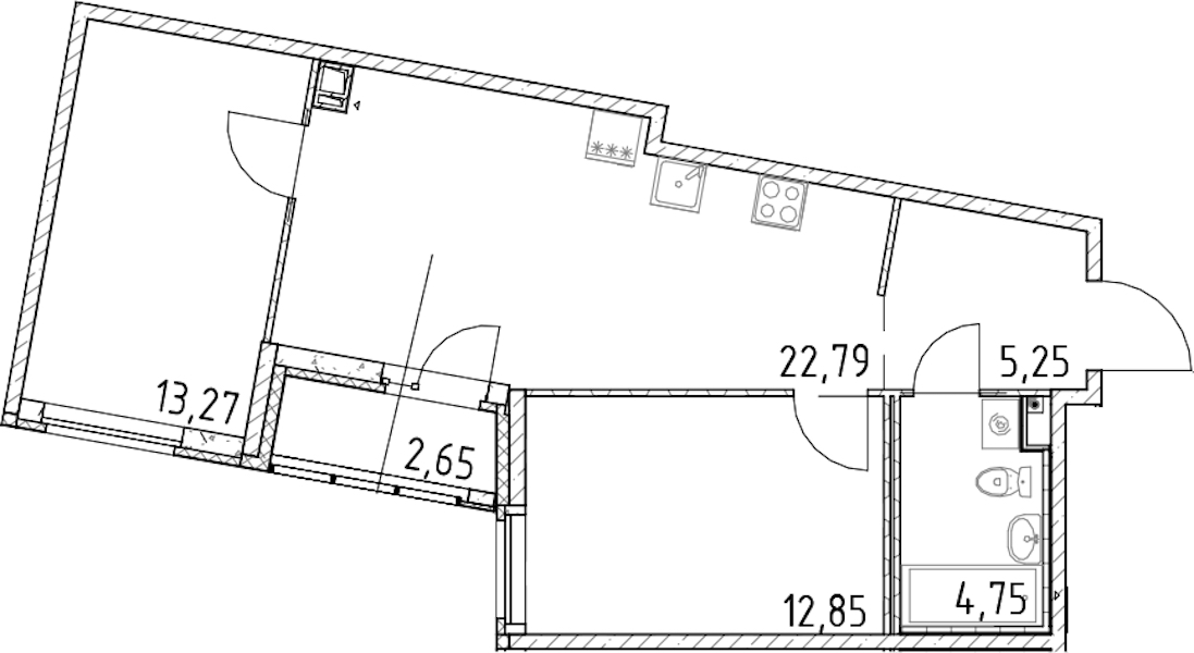 2-комнатная квартира 58.91 м², 16/17 эт., ЖК «Город Первых»